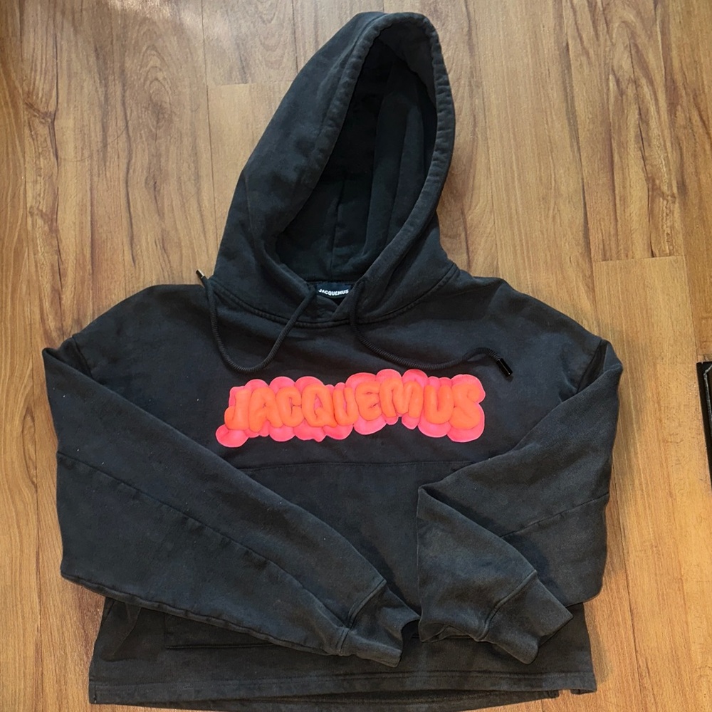 Jacquemus Ash Black Hoodie with Pink and Orange Logo